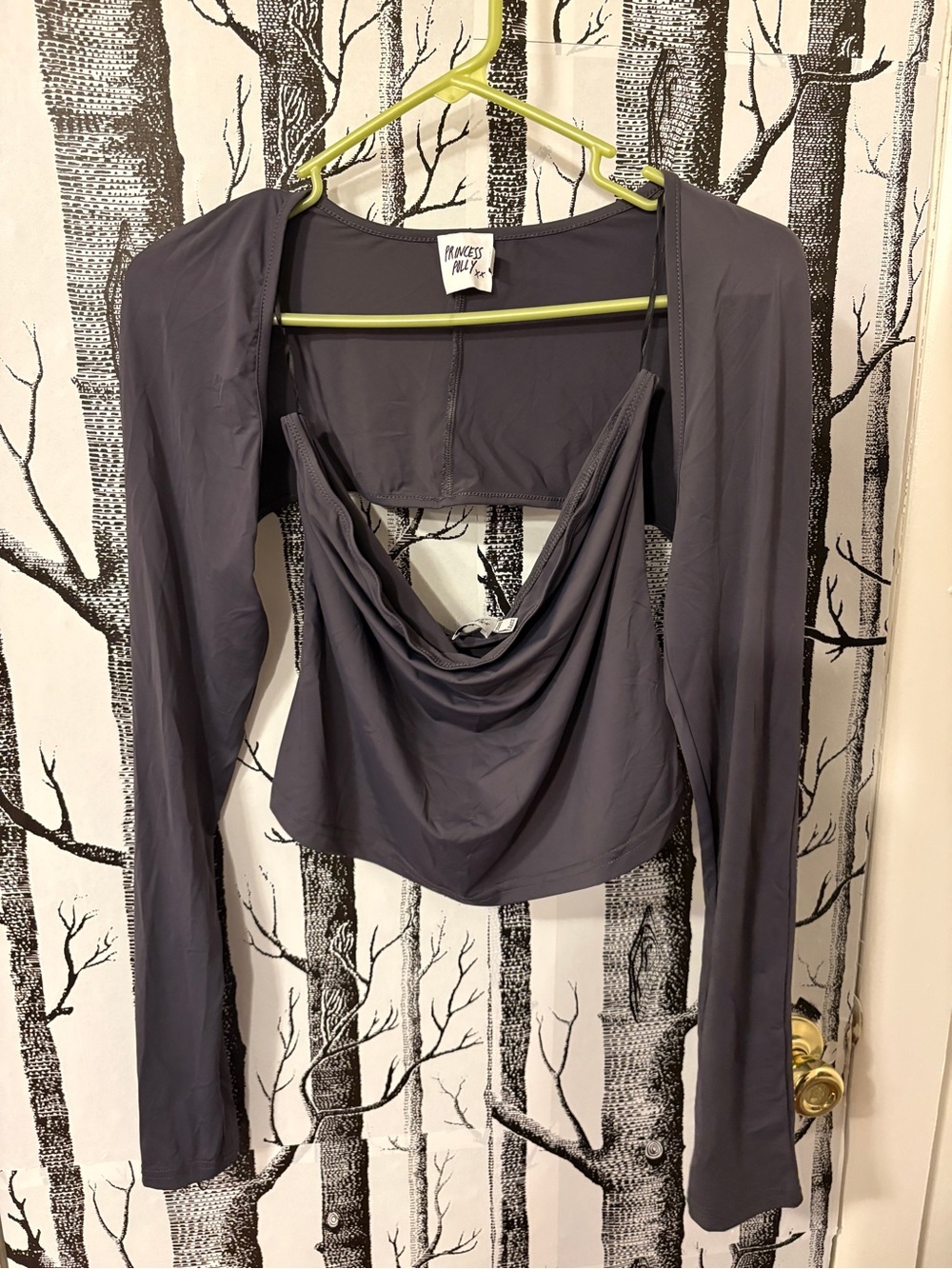 Princess Polly Charcoal Draped Cowl Neck Long Sleeve Camisole